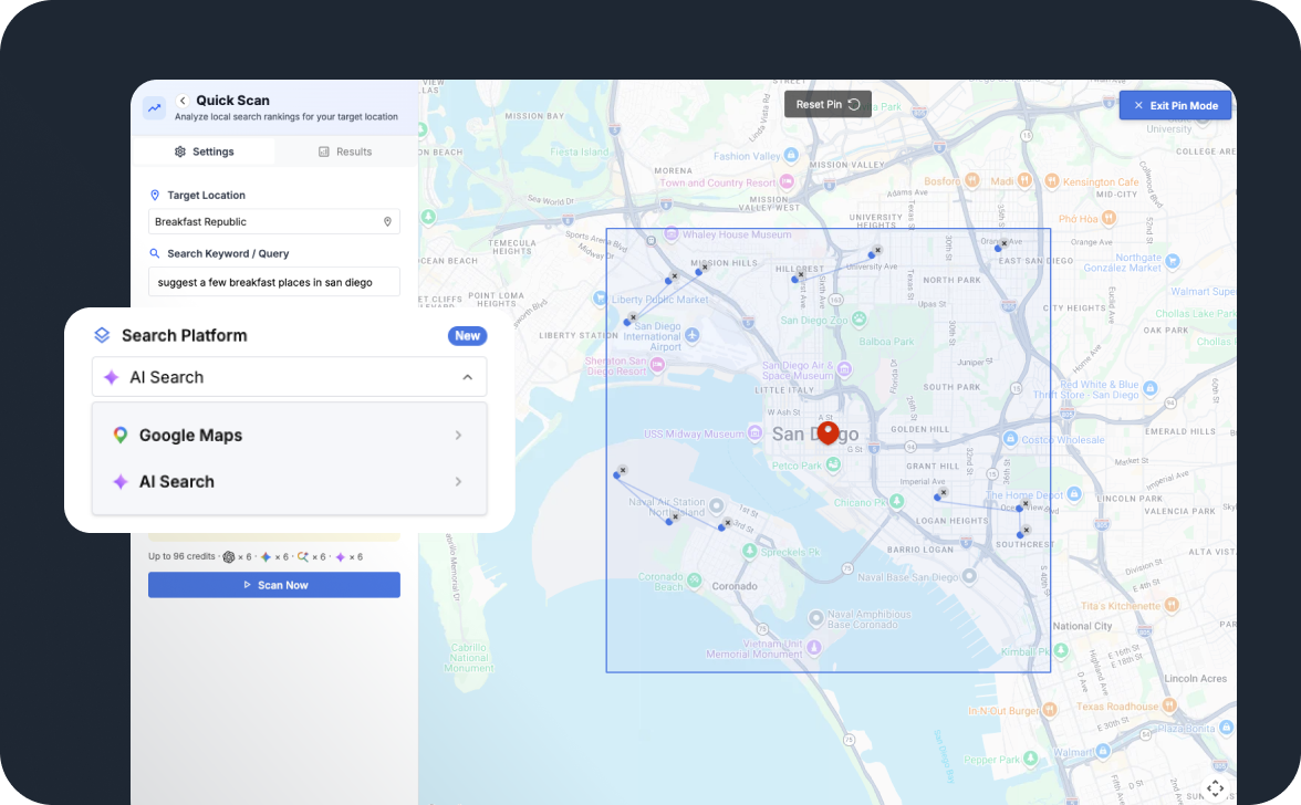 Know where you show up in AI answers, area by area